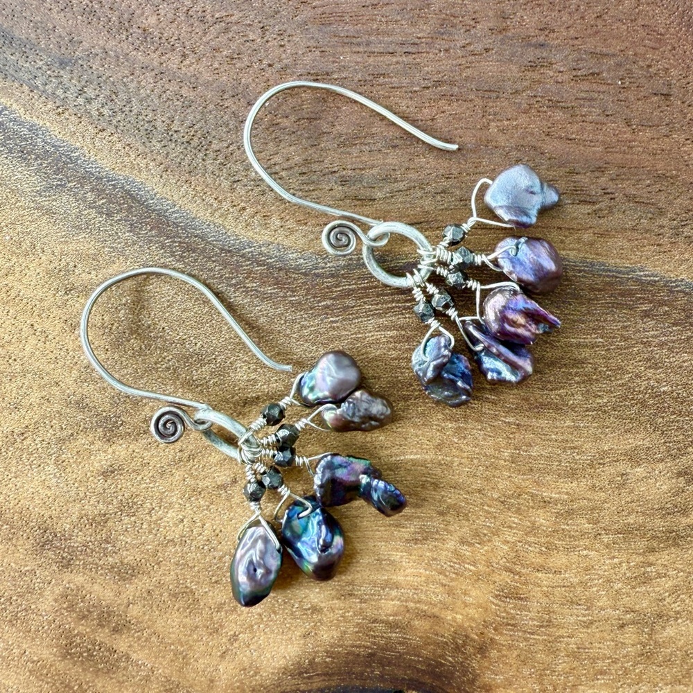 Denim Blue Biwa Cluster Earrings - Picture 2 of 4